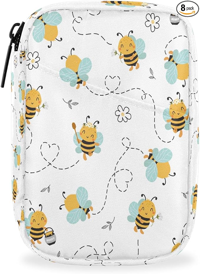 Bee Decoration Cute Flowers Pill Case Everyday Travel, 7 Day Weekly Medicine Pill Box Compact Portable Pills Bottle Organizer with Zipper for Daily Vitamin Medicine Holder Bottle Organizers Bag