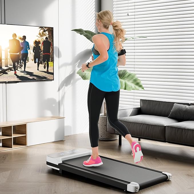 GYMAX Walking Pad, 2.5HP 3 in 1 Under Desk Treadmill with Remote Control, LED Display & 3 Countdown Modes, Free-Installation Portable Compact Running Jogging Machine for Home Small Space