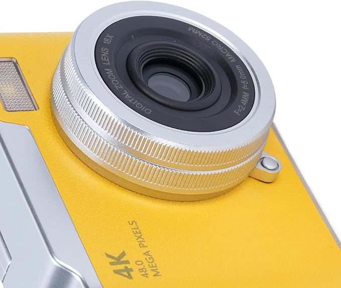 48MP Digital Camera, 1080P Video Camera, 8X Zoom, 2.4 Inch HD Flip Screen, LED Fill Light, Long Battery Life, with Multiple Functions for Entertaining Photography (Yellow)