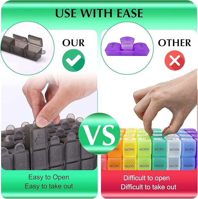 Monthly Pill Organizer 4 Times A Day, One Month Pill Organizer, Monthly Pill Box Organizer with 32 Daily Compartments for Fish Oil, Vitamins and Medications, 31 Day Pill Case, Black