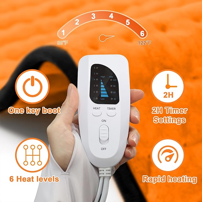 Deepsoon Heating Pad,Electric Heating Pads for Back,Neck,Abdomen,Moist Heating Pad for Shoulder,Knee,Arms,Legs,Dry/Moist Heat & Auto Shut Off,Christmas Gifts for Men and Women,Orange Black,33x17 Inch