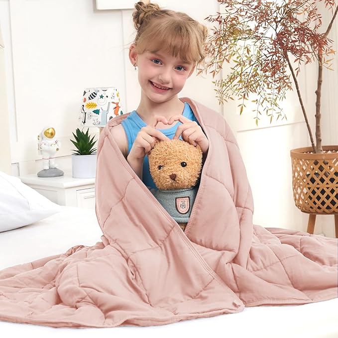 Pink Weighted Blanket Kids 7lbs, 40"x60", Cooling Heavy Throw Blanket for 60-90lbs, Microfiber Soft Thick Big Blankets Weighted Comforter Breathable Gift for Sleeping