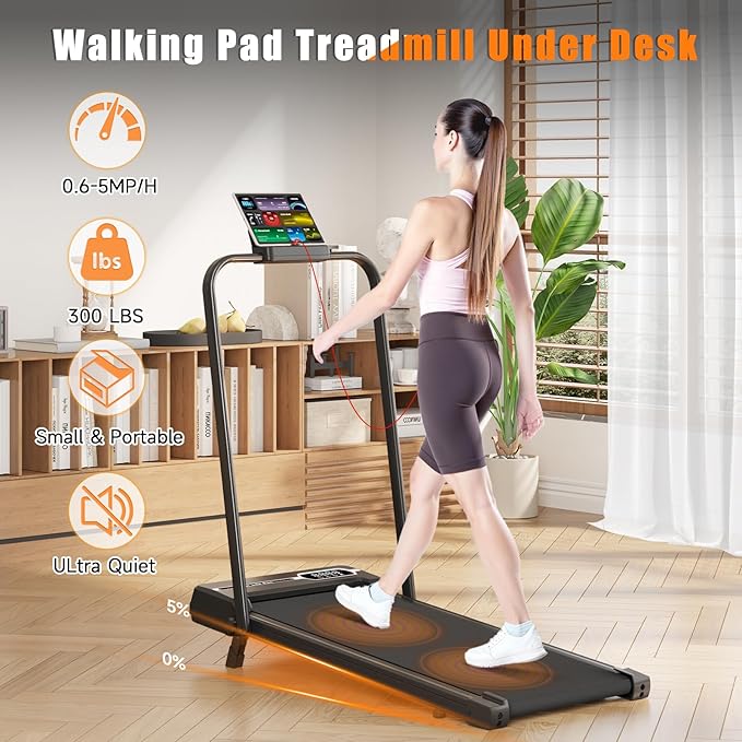 Treadmill with Auto Incline,12-Level Incline Walking Pad Treadmill with Handle Bar,3.0HP Quiet Under Desk 350 lbs Weight Capacity 2 in 1 Foldable Treadmills Walking LED Display for Home Office Gym