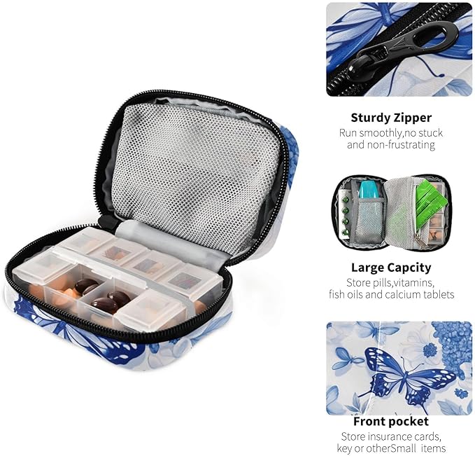 Travel Pill Case Abstract Flowers Floral Weekly Small Pill Box 7 Day Pill Box Pill Organizer Bag