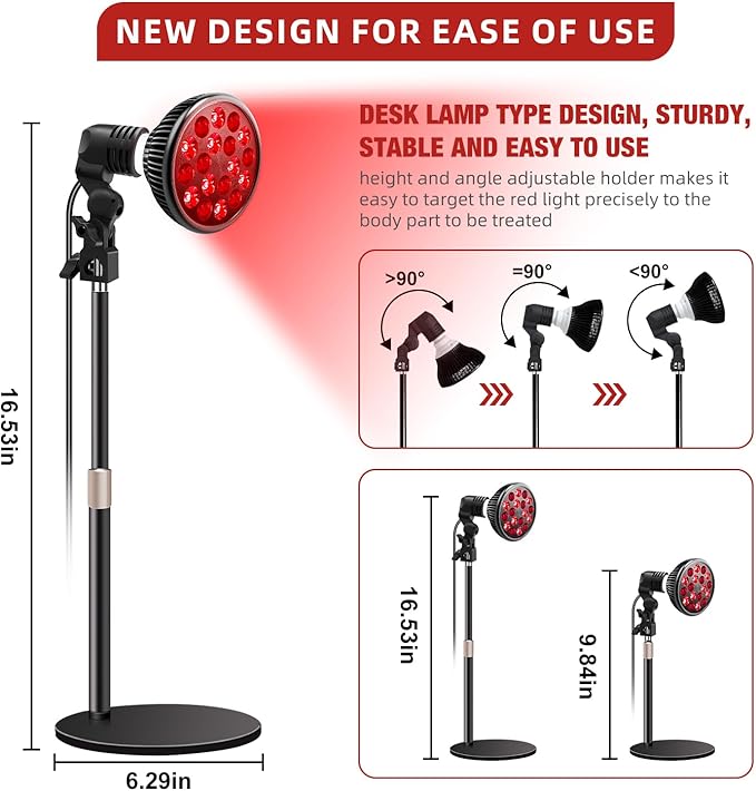 Red Light Therapy Lamp with 16.5 inch Adjustable Stand, 660nm Red Light and 850nm Near Infrared Light Combo for Face and Body Use