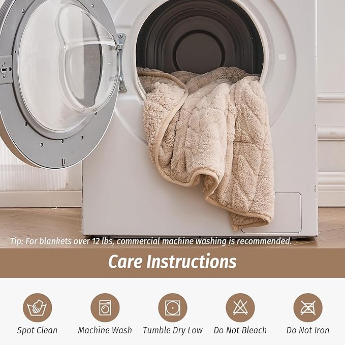 Wemore Jacquard Fleece Weighted Blanket Twin Size 48" x 72" 15lbs, Ultra Soft Cozy Sherpa Weighted Blankets for Adults, Ultra Fuzzy Heavy Blanket, Fluffy Warm Throw for Winter, Light Khaki