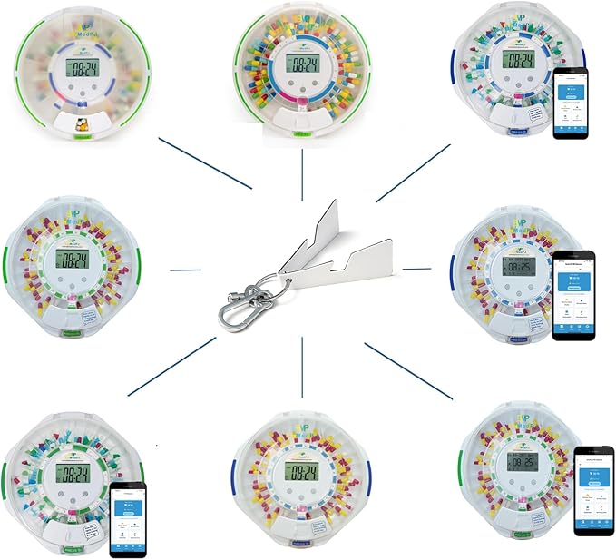 EziMedPil Replacement Key with Key Chain & Refrigerator Magnet & Mobile Phone Holder, 6 Grooves (SIX Grooves) is Exclusive for EziMedPil Standalone, Bluetooth & WiFi Pill Dispenser.