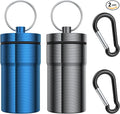 Portable Pill Case Keychain (2 Pack), Large Waterproof Aluminum Pill Container for Round Glucose Tablets & Critical Medicine, Small Pill Holder Travel Pill Box Bottle with Carabiners (Grey Blue)