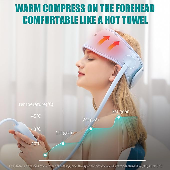Head Massager,Scalp Massager,Relief Headaches,Fatigue,Stress,Sleep aid,Hangover with Airbag Kneading,Constant Temperature Hot Compress for Head (Sky Blue)