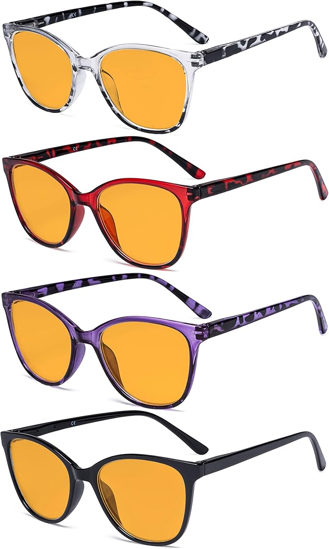 Eyekepper 4 Pack Oversized Blue Light Filter Glasses - Cat Eye Design Computer Reading Glasses for Women Anti Screen Glare Blocking Digital Blue Rays Orange Tinted +0.00