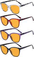 Eyekepper 4 Pack Oversized Blue Light Filter Glasses - Cat Eye Design Computer Reading Glasses for Women Anti Screen Glare Blocking Digital Blue Rays Orange Tinted +1.75