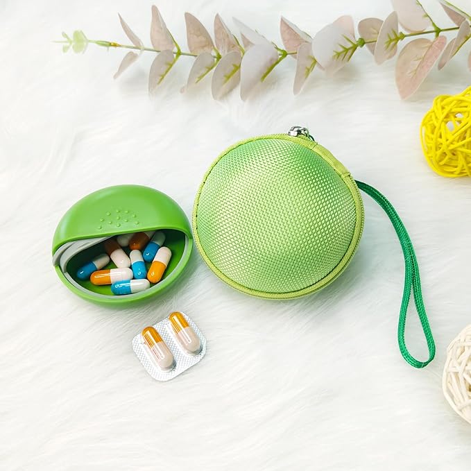 INVODA Travel Pill Organizer Cute Round Pill Box for Purse Compact Medicine Container for Pills, Fish Oil, Vitamins & Supplements