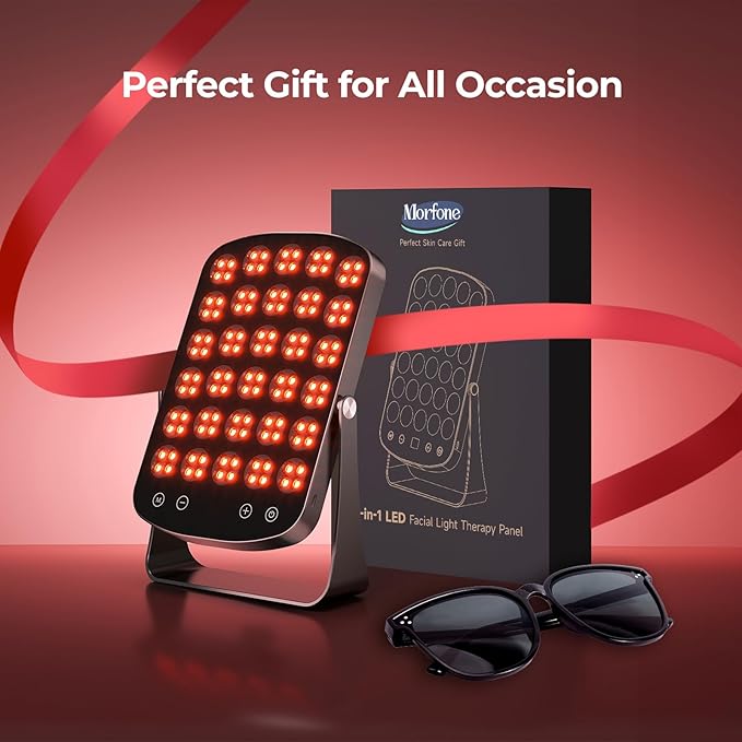 Red Light Therapy Panel, 460/590/660/850nm 4-Color Light Mode, 120 LEDs Facial Infrared Light Therapy Devices with Lighted Makeup Mirror, Timer, Portable Red Light Therapy for Face, Body, Pain Relief