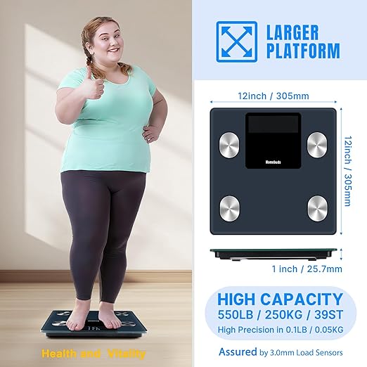 Homebuds 550lb Smart Scale for Body Weight, High Precision by Weight Scale Professional Factory Since 2001, Free App Sync 13 Body Composition with BMI and Body Fat, Grey