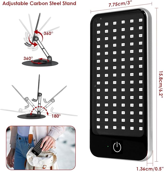 Mini Red Light Therapy for Face,Red Near Infrared Portability LED Panel, 90 Flicker Free LEDs High Power Panel, Ideal for Body, Face, Recovery, Improve Sleep, Skin