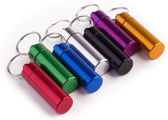 BEADNOVA Pill Holder Keychain Portable Pill Case Small Medicine Container Aluminium Fob Carrier with Medicine (7pcs, 7 Colors Per Pack)