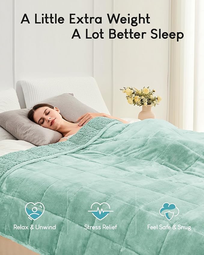 Cottonblue Weighted Blanket for Adults 20 lbs Queen Size 60x80 inches, Cozy Flannel Sherpa Weighted Throw Blankets Comfortable for Calming and Relax, Shaggy Fleece Bed Sofa Heavy Blankets, Dusty Green