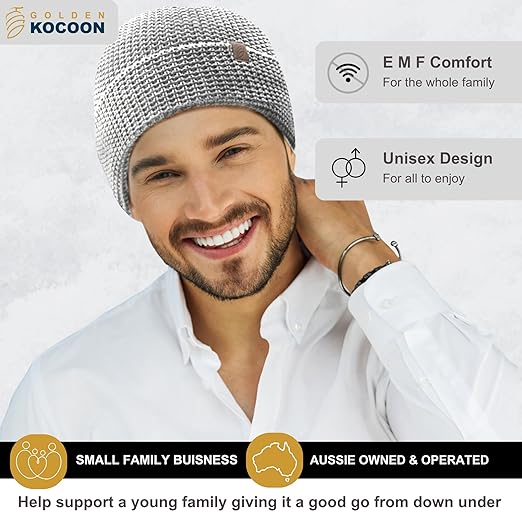 .E-M-F Beanie - Organic Cotton with EcoShield™ Bamboo Lyocell Fara-Day Silver Liner - Hat Cap Ideal for Everyday 5 G, B T, Smart Meter & Wi Fi environments - Grey