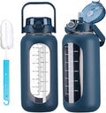 42oz Glass Water Bolttles with Straw Half Gallon Large Motivational Water Bottle with Time Marker Sports Water Bottles with Silicone Sleeve and Handle Lid Water Jug for Gym Workout