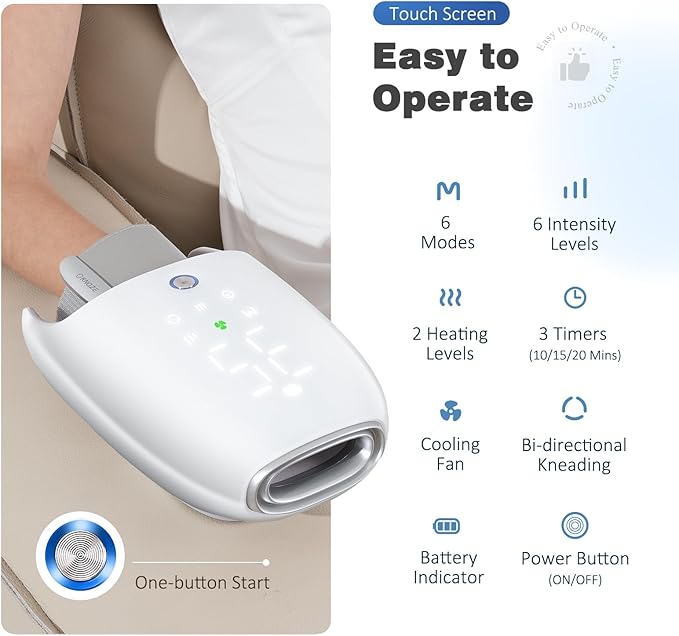 KNQZE Hand Massager with Heat and Compression, Rechargeable Touchscreen Massager with Roller Kneading for Wrist, Carpal Tunnel and Finger Numbness Relief, Gifts for Women Men Mom Dad (White)
