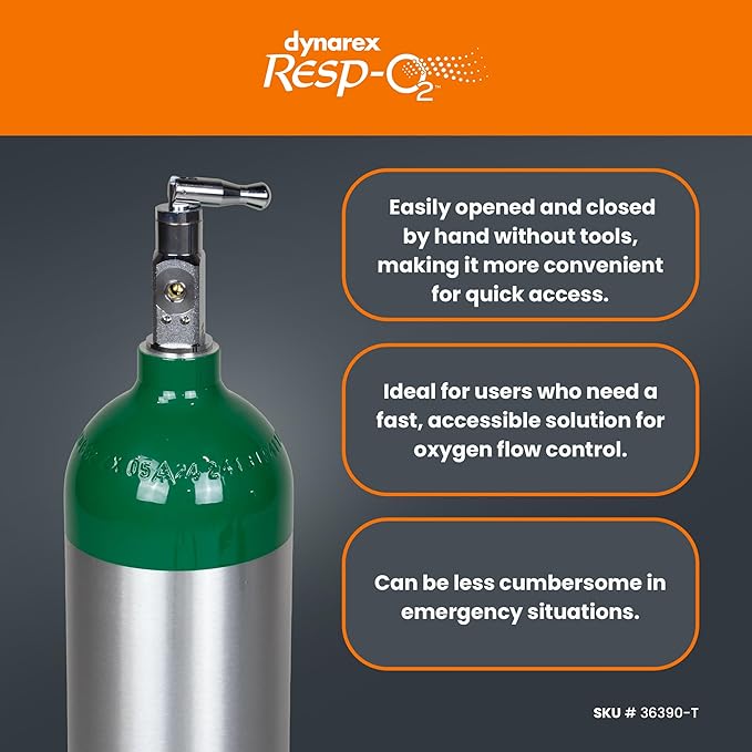Dynarex Resp-O2 M24 Oxygen E-Cylinder with CGA 870 Toggle Valve - 4.6L Standard Size Oxygen Cylinder - Lightweight Aluminum Portable Tank with 680L Oxygen Capacity