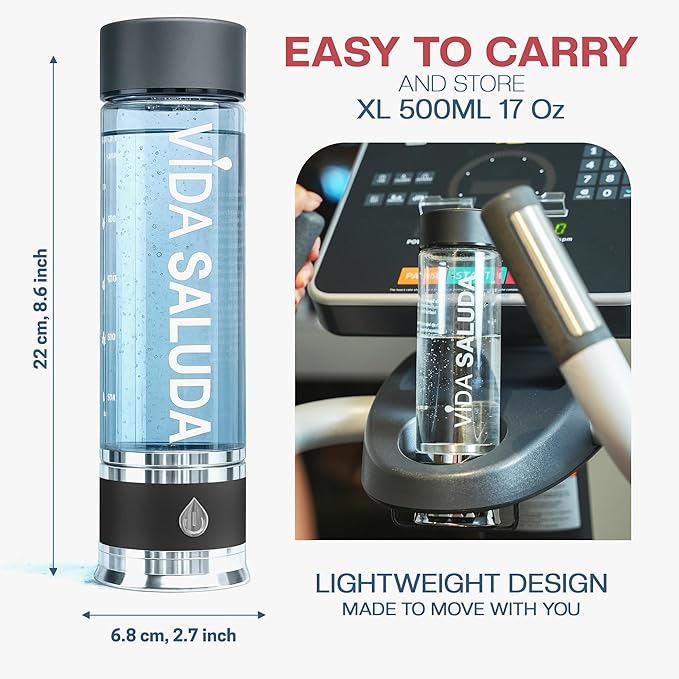 Hydrogen Water Bottle Generator 500ml Portable SPE PEM Hydrogen Rich Water Maker with Titanium Platinum Plates Fast Rechargeable Ionized Water Bottle for Home Travel Gym Hydration - Black