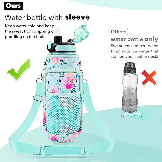 32 oz Water Bottles with Straw & Strap, Motivational Water Bottles with Times to Drink, BPA Free Reusable Sports Water Bottle with Sleeve Carrier for Hiking, Travel, Running or Fitness
