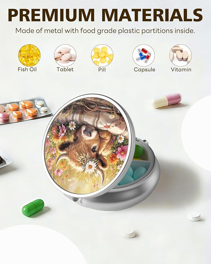 LRITER Pill Case, Portable Travel Pill Box, Pillbox Organizer, Cute Small Medicine Storage Container, Purse Accessories for Women, Men (Calf)