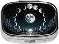 ABLESKY Pill Box, 2 Compartment Pill Organizer Case for Pocket or Purse, Small Portable Metal Travel Medicine Box with Mirror, Daily Vitamins Fish Oil Container-Black Moon Forest Phase