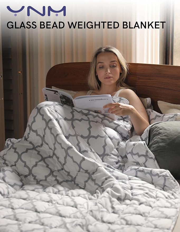 YnM Weighted Blanket,Heavy 100 Percent Oeko-Tex Certified Cotton Material, Bed Blanket for One Person of 160lbs, Ideal for Queen/King Bed (60x80 Inches, 17 Pounds, Lattice Scroll)