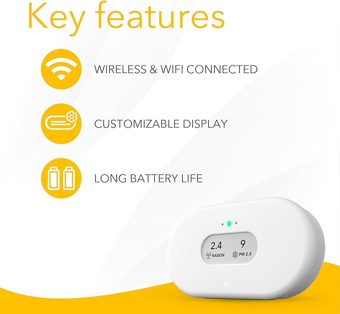 Airthings 2960 View Plus - Battery Powered Radon & Air Quality Monitor (PM, CO2, VOC, Humidity, Temp, Pressure)