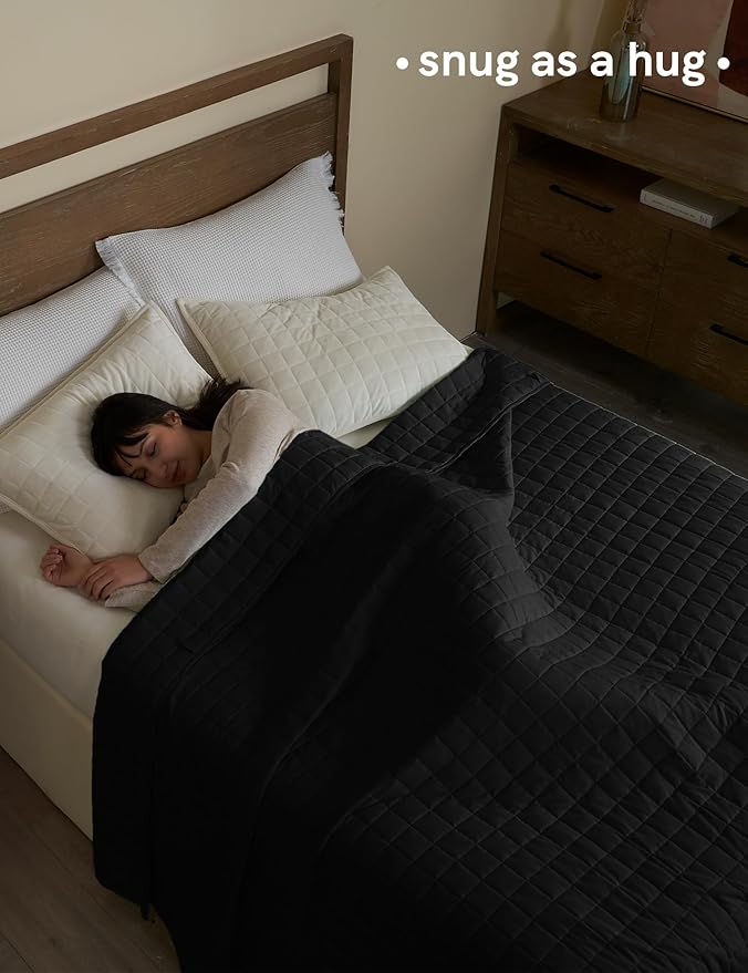 YnM Cotton King Size Weighted Blanket for Adults (88x104 Inches, 30 Pounds, Black), Smallest Compartments with Cooling Glass Beads,Heavy Blanket for Two Persons of 140~240lbs on Queen or King Bed