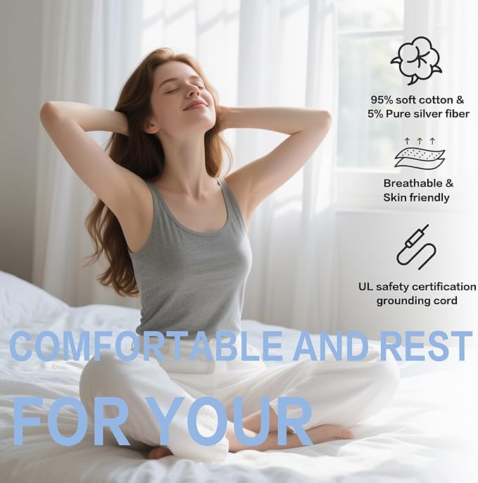 Ali King Grounding Sheets - Queen Size, Soft Cotton with Silver Fiber, 15'' Deep Pocket Earth Grounding Fitted Bed Sheets for Improved Sleep (White, Queen 60''*80''*15'')