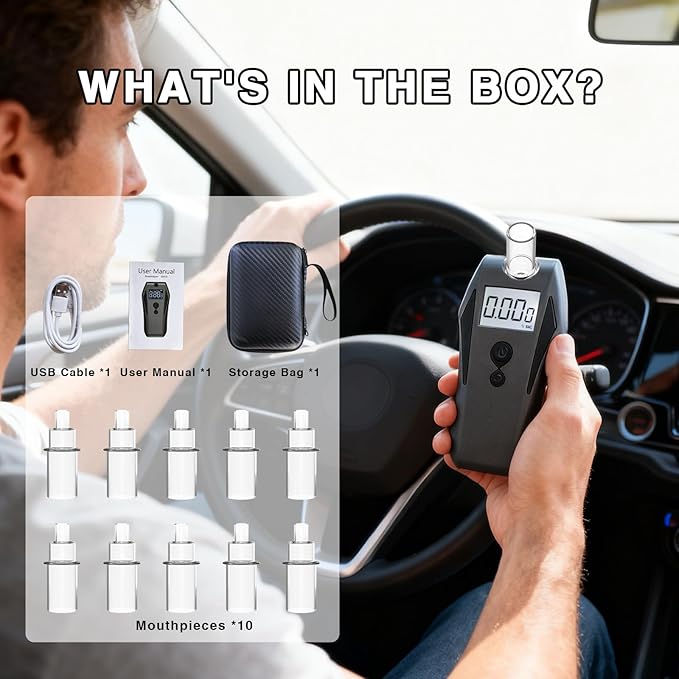 Professional Alcohol Breathalyzer Tester, Sound Alarm Breathalyzer, Digital LCD Display Design Breathalyzers for Alcohol with 123 Record Memory and 6 Selectable Units