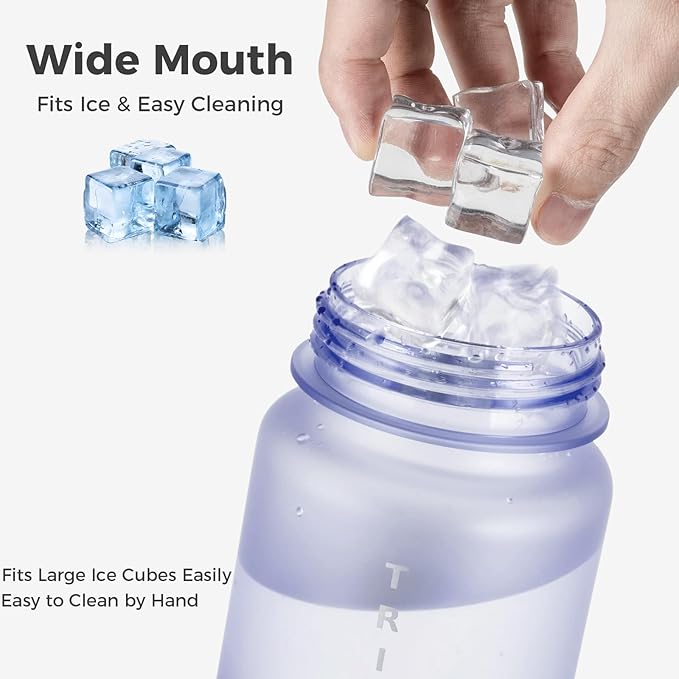 32oz Water Bottle with Chug Lid, Frosted & Clear Tritan BPA-Free, Leakproof, Wide Mouth, Portable Sports Water Bottle for Gym, Office, Travel, Outdoor (Lavender)