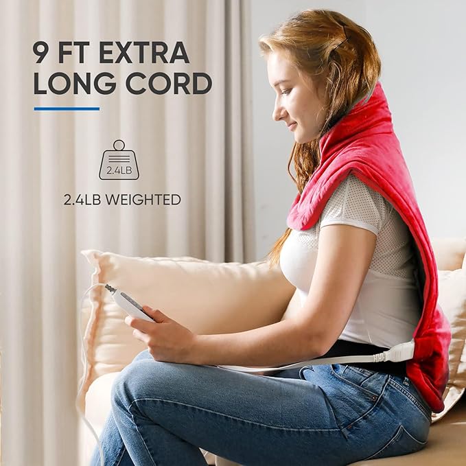 24"x33",Weighted Heating Pad for Back Pain Relief, XXL Large Size Electric Heating Pad for Neck and Shoulders,Neck Heating pad,Warm Christmas Gifts,4 Heat Settings,Auto-Off, Machine Washable,Red