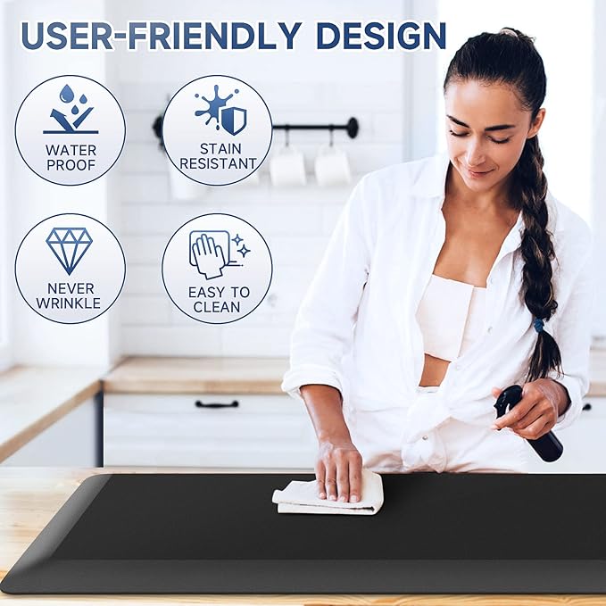 StepRite 4/5 Inch Thick Kitchen Mat Anti Fatigue Mat Kitchen Rugs Kitchen Decor Non-Slip, Stain Resistant, Water Resistant Kitchen Mats Desk Mat for Kitchen, Office, Workshop, Black, 17'' x 39''
