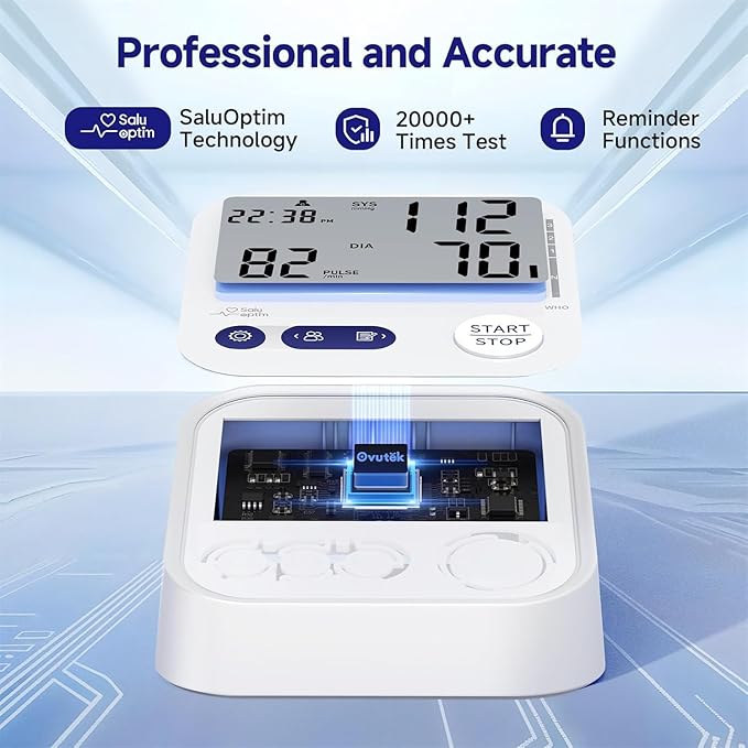 Ovutek Blood Pressure Monitors for Home Use, Automatic Digital Blood Pressure Cuff with Large Cuff for Upper Arm, 2 Users x 120 Sets Memory, Manual Arm Blood Pressure Machine with Backlight (White)