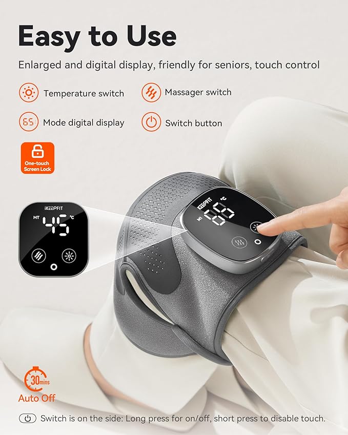 Knee Massager with Heat Vibration for Pain Relief MAXwarm 5.0[2026 Upgraded]-Heated Knee Brace with 5 Heat Levels and 4 Motors Massage, X-Warm Heat-Lock Tech, for Men Women(Grey, 1-Pack)
