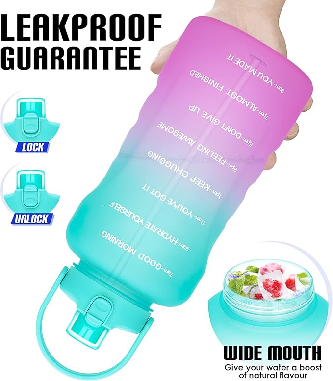 HydroPal 1 Gallon Water Bottles with Straw, 128 oz Water Bottle BPA Free Innovative 2-IN-1 Lid Gym Bottle with Times to Drink Motivational, Large for Sports Fitness Camping Water Jug （13.8X5.5 inch）