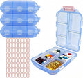 4Pack Travel Pill Organizer - 10 Compartments Pill Case with 64 Stickers, Pill Organizer 2 Times A Day, 20 Days Portable Compartments for Vitamins, Fish Oils, Supplements(Blue)