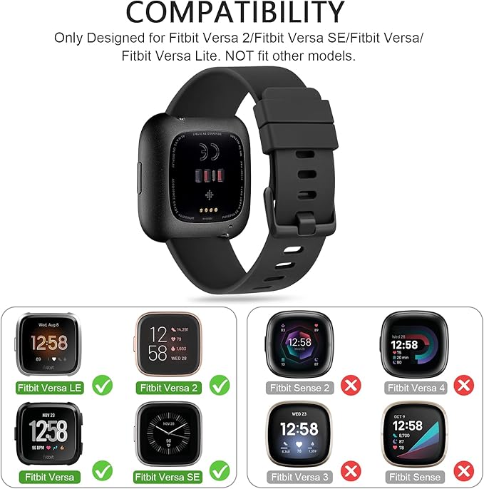 Mugust Sport Bands Compatible with Fitbit Versa, Classic Soft Silicone Replacement Wristbands Straps for Fitbit Versa 2 Smart Watch Women Men (Small,Black)