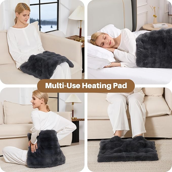 Electric Foot Warmer, Luxury Faux Fur Heating Pad for Feet Pain Relief Cramp, Heated Foot Warmer for Under Desk & Bed with 3 Heat Settings & 2H Auto-Off, ETL Certified, 16x22 Inch, Dark Grey