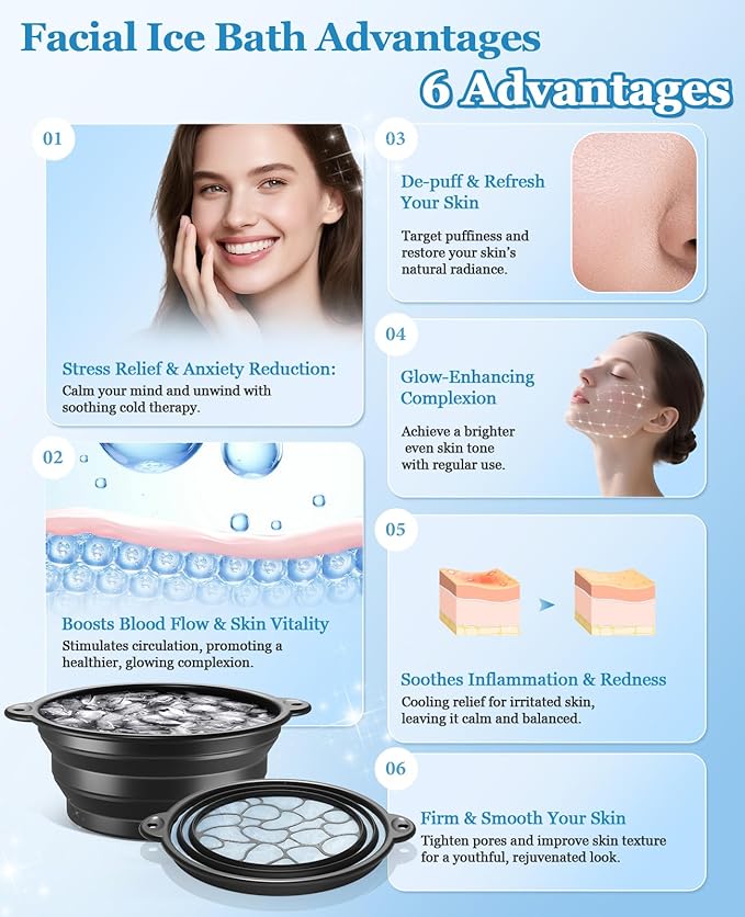 Face Ice Bath Bowl - Silicone Foldable Facial Ice Therapy Basin with Built-in Ice Tray, Cold Plunge Bowl for Skin Tightening, Puffiness Relief & Glowing Skin, Idea for Home & Travel