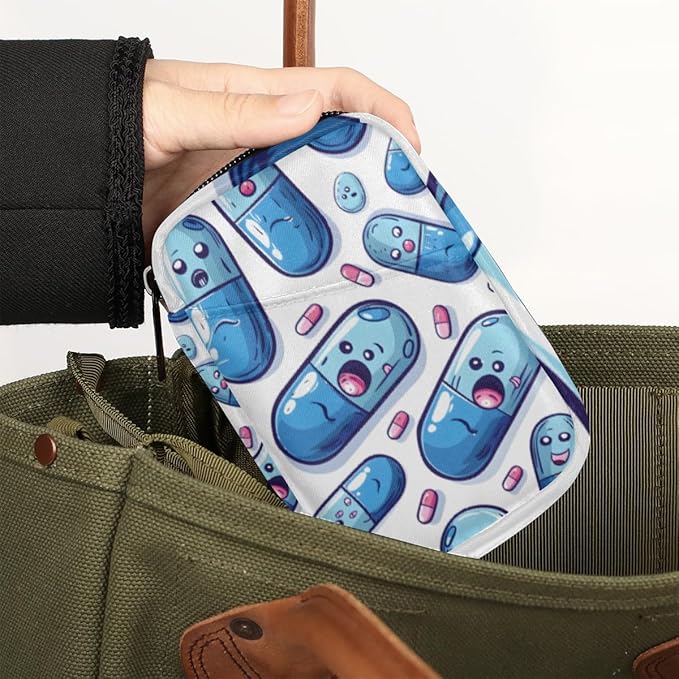 Portable Pills Organizer for Purse, Pill Cases Organizers 7 Day Medicine Travel Case, Personal Week Pill Organizer Cute Zipper Medication Bag Containers for Vitamin, Supplement (Cute Capsule)