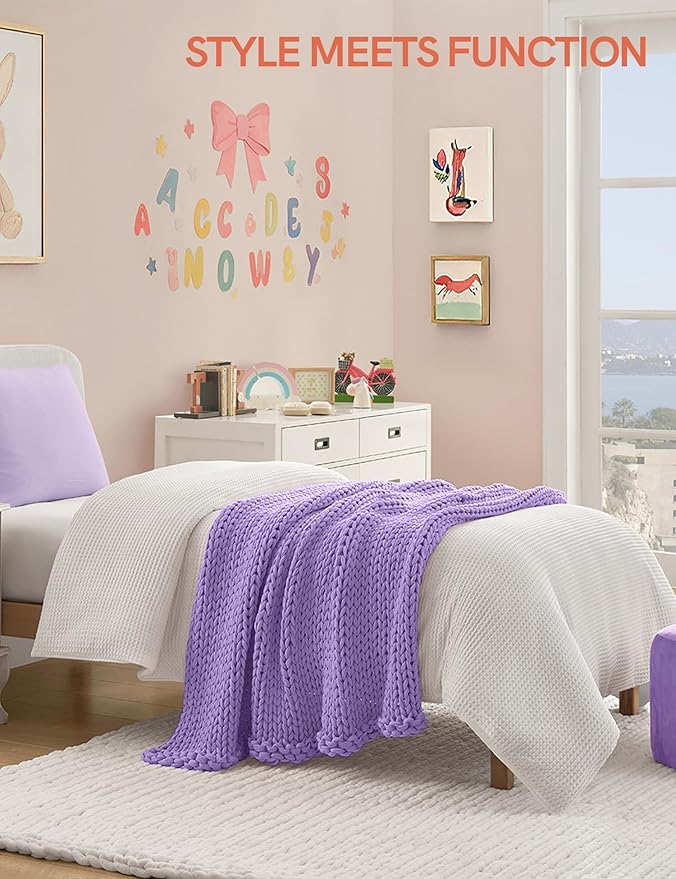 YnM Cooling Weighted Blanket, 100% Cotton Handmade Chunky Knitted Blanket, Weighted Lap, Breathable Heavy Blankets, Machine Washable Throw for Sleep or Home Decor (Purple, 35x40 Inch, 5lbs)