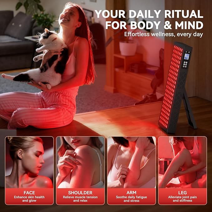 Red Light Therapy Box, 5in1 LED with 630-660-810-830-850, Metal Case, 3 Modes Red Light Panel with Soft Belt, 6 Timing Set - 9 Pulse Modes - 4-Level - Red Light Therapy Panel for Body