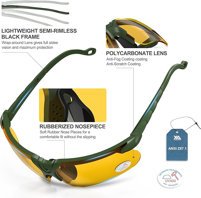 xaegistac Shooting Glasses with Case Anti Fog Hunting Safety Glasses for Adults