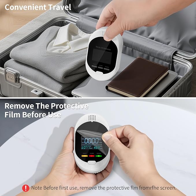4-in-1 Carbon Monoxide Detectors,Plug in Combustible Gas Detector,Natural Gas & Co Gas Alarm Detectors with Temperature Humidity Display,Clear LCD Screen Sound Light Dual Alarm for Home RV Travel