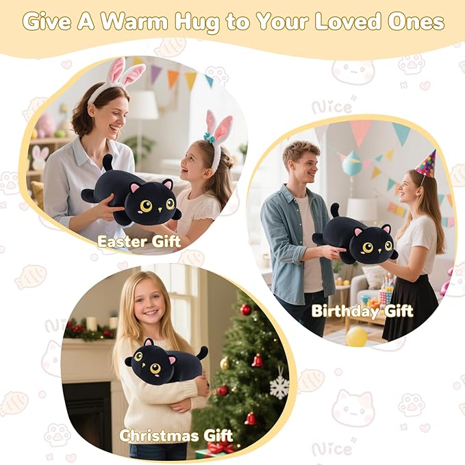 Cat Heating Pad for Period Cramps Menstrual Pain Relief, Portable Electric Heat Pads USB Powered, Cute Black Cat Plush Stuffed Animals Gift, Funny Cats Gifts for Women Teen Girls Birthday Christmas